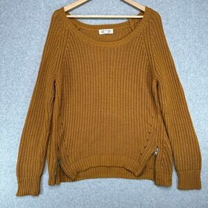 Pink Rose Mustard Yellow Knit‎ Sweater Women's Size L Chunky Zipper Side Detail